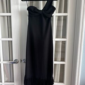 Black One Strap Dress with Fringe bottom